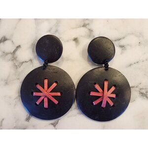 Vintage Black & Red Clip-On Earrings With Circular Design